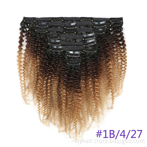 Lsy Wholesale Mongolian Afro Kinky Curly Human Hair Weave Clip In Hair Extensions, Brazilian Afro Clip ins 7pcs 8pcs Per Set